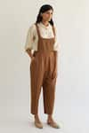 Buy_Cord_Brown Cotton Linen Square Neck Jumpsuit _at_Aza_Fashions