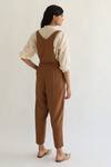 Shop_Cord_Brown Cotton Linen Square Neck Jumpsuit _at_Aza_Fashions