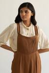 Cord_Brown Cotton Linen Square Neck Jumpsuit _Online_at_Aza_Fashions