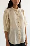 Cord_Ivory Cotton Embroidered Shirt_Online_at_Aza_Fashions