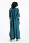 Shop_THREE_Green 100% Cotton Poplin Band Collar Long Shirt Tunic With High Slits _at_Aza_Fashions