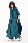 Buy_THREE_Green 100% Cotton Poplin Band Collar Long Shirt Tunic With High Slits _at_Aza_Fashions