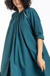 Buy_THREE_Green 100% Cotton Poplin Band Collar Long Shirt Tunic With High Slits _Online_at_Aza_Fashions