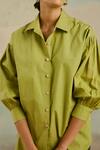 Buy_Cord_Green Cotton Poplin Plain Shirt Collar Safari Puffed Sleeve _Online_at_Aza_Fashions