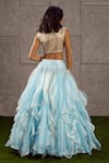 Shop_Siddartha Tytler_Blue Lame Round Organza Lehenga Set _at_Aza_Fashions