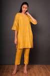 Buy_Shikha Mehta_Yellow Chanderi Keyhole Kurta And Pant Set _at_Aza_Fashions