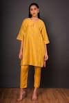 Shop_Shikha Mehta_Yellow Chanderi Keyhole Kurta And Pant Set _Online_at_Aza_Fashions