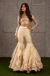 Siddartha Tytler_Gold Lame Round Striped Top _Online_at_Aza_Fashions