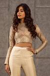 Buy_Siddartha Tytler_Gold Lame Round Striped Top _at_Aza_Fashions