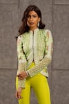 Buy_Siddartha Tytler_Green Net High Neck Embroidered Top _at_Aza_Fashions
