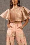 Buy_Siddartha Tytler_Peach Organza High Neck Striped Top  _Online_at_Aza_Fashions