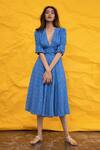 Suman Nathwani Blue Hakoba A-line Midi Dress Online at Aza Fashions Suman Nathwani_Blue Hakoba A-line Midi Dress_Online_at_Aza_Fashions