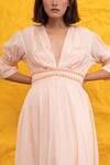 Buy_Suman Nathwani_Peach Cotton Muslin Silk Blend Embroidered Midi Dress_Online_at_Aza_Fashions