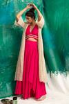 Suman Nathwani_Pink Cotton Muslin Silk Blend Embroided Crop Top With Skirt_Online_at_Aza_Fashions