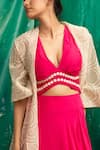 Buy_Suman Nathwani_Pink Cotton Muslin Silk Blend Embroided Crop Top With Skirt_Online_at_Aza_Fashions