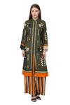 So Us By Sougatpaul Green Muslin Slub Mandarin Collar Printed Kurta And Palazzo Set Online at Aza Fashions So Us By Sougatpaul_Green Muslin Slub Mandarin Collar Printed Kurta And Palazzo Set _Online_at_Aza_Fashions