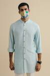 Buy_Philocaly_Blue Cotton Silk Kurta_at_Aza_Fashions