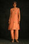 Buy_Shikha Mehta_Peach Chanderi Round Kurta Set _at_Aza_Fashions