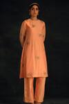 Shop_Shikha Mehta_Peach Chanderi Round Kurta Set _at_Aza_Fashions