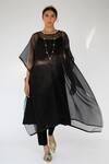 Shop Shikha Mehta Black Chanderi, Muslin , Pure Organza Round Embellished Cape And Pant Set at Aza Fashions Shop_Shikha Mehta_Black Chanderi, Muslin , Pure Organza Round Embellished Cape And Pant Set _at_Aza_Fashions