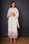 Buy_Shikha Mehta_White Organza, Chanderi Notched Kurta Set _at_Aza_Fashions