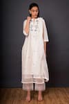 Shikha Mehta_White Organza, Chanderi Notched Kurta Set _Online_at_Aza_Fashions