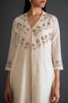 Shikha Mehta_White Chanderi V Neck Kurta And Pant Set _Online_at_Aza_Fashions