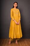 Shikha Mehta_Yellow Chanderi Round Anarkali Set _Online_at_Aza_Fashions