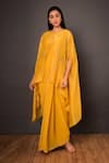 Buy_Shikha Mehta_Yellow Chanderi Round Saree With Cape Set _at_Aza_Fashions