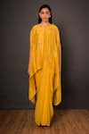 Shikha Mehta_Yellow Chanderi Round Saree With Cape Set _Online_at_Aza_Fashions