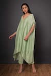 Buy_Shikha Mehta_Green Chanderi, Mulmul V Neck Kurta And Pant Set _at_Aza_Fashions