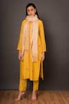 Buy_Shikha Mehta_Yellow Chanderi Notched Kurta Set _at_Aza_Fashions