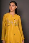Shikha Mehta_Yellow Chanderi Notched Kurta Set _Online_at_Aza_Fashions