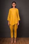Buy_Shikha Mehta_Yellow Chanderi Round Kurta And Pant Set _Online_at_Aza_Fashions
