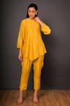 Shop_Shikha Mehta_Yellow Chanderi Round Kurta And Pant Set _Online_at_Aza_Fashions