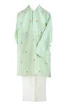 Buy_MI Dulce AN'YA_Green Gingham, Silk Embroidery Organic Cotton Kurta Set _at_Aza_Fashions