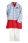 Buy_Mi Dulce An'ya_Red 100% Organic Cotton And Ethical Silk Print Geometric Jacket Kurta Set _at_Aza_Fashions