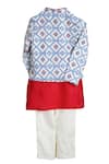 Shop_Mi Dulce An'ya_Red 100% Organic Cotton And Ethical Silk Print Geometric Jacket Kurta Set _at_Aza_Fashions