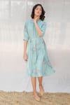 Arcvsh By Pallavi Singh_Blue Linen Round Printed Dress _Online_at_Aza_Fashions