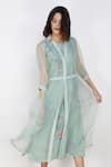 Buy_Arcvsh By Pallavi Singh_Blue Linen, Silk Organza Dress Round Jacket Collar And Set _at_Aza_Fashions