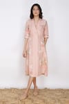 Arcvsh by Pallavi Singh_Pink Linen Lapel Collar Printed Shirt Dress  _Online_at_Aza_Fashions