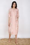 Shop_Arcvsh by Pallavi Singh_Pink Linen Lapel Collar Printed Shirt Dress  _Online_at_Aza_Fashions