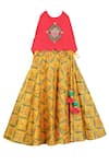 Buy_MI Dulce AN'YA_Yellow Gabardine, Cotton Embroidery Printed Lehenga Set _at_Aza_Fashions