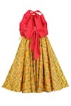 Shop_MI Dulce AN'YA_Yellow Gabardine, Cotton Embroidery Printed Lehenga Set _at_Aza_Fashions