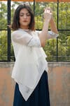 Shop_Arcvsh By Pallavi Singh_White Organic Cotton Open Layered Jacket _at_Aza_Fashions