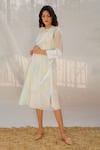 Shop_Arcvsh by Pallavi Singh_White Linen Dress Round Jacket Lapel Collar And Organza Set  _Online_at_Aza_Fashions