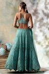 Shop_ISHA & SHREYA_Blue Silk Crepe Embroidery V Neck Lehenga Set _at_Aza_Fashions