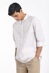 Buy_THREE_White Cotton Poplin Striped Zipper Shirt _at_Aza_Fashions