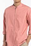 THREE_Pink Cotton Poplin Front Zipper Shirt _at_Aza_Fashions