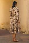 Shop_Cord_Beige Cotton Moss High Neck Palm Print Ruffle Dress_at_Aza_Fashions